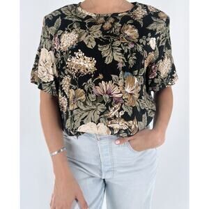 Vintage Sag Harbor Floral Boho Short Sleeve Blouse Size Large